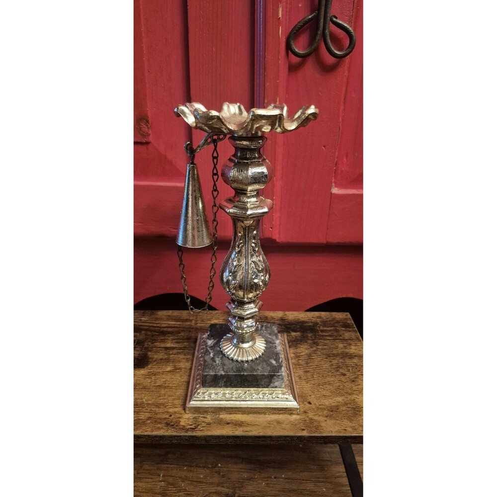 Dilly Mfg Co Lg Candle Holder W/ Attached Snuffer On Italian Carrara Marble Base